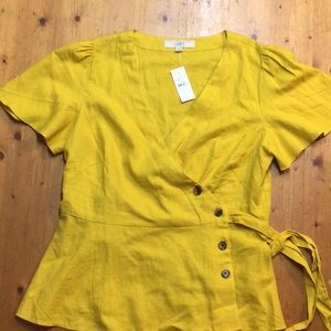 Yellow Loft Linen-Blend Wrap Top Size M